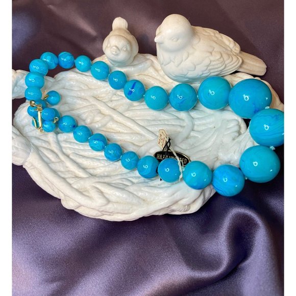 Vintage Marbled Blue Beaded Necklace - Picture 2 of 7